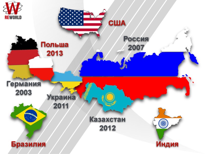 Германия 2003 Россия 2007 Украина 2011 Казахстан 2012 Польша 2013 США Индия Бразилия